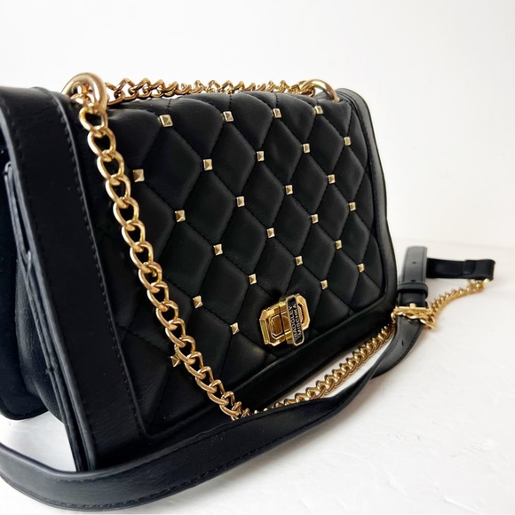 Badgley Mischka Black Flap Studded Gold Bag - Picture 5 of 11
